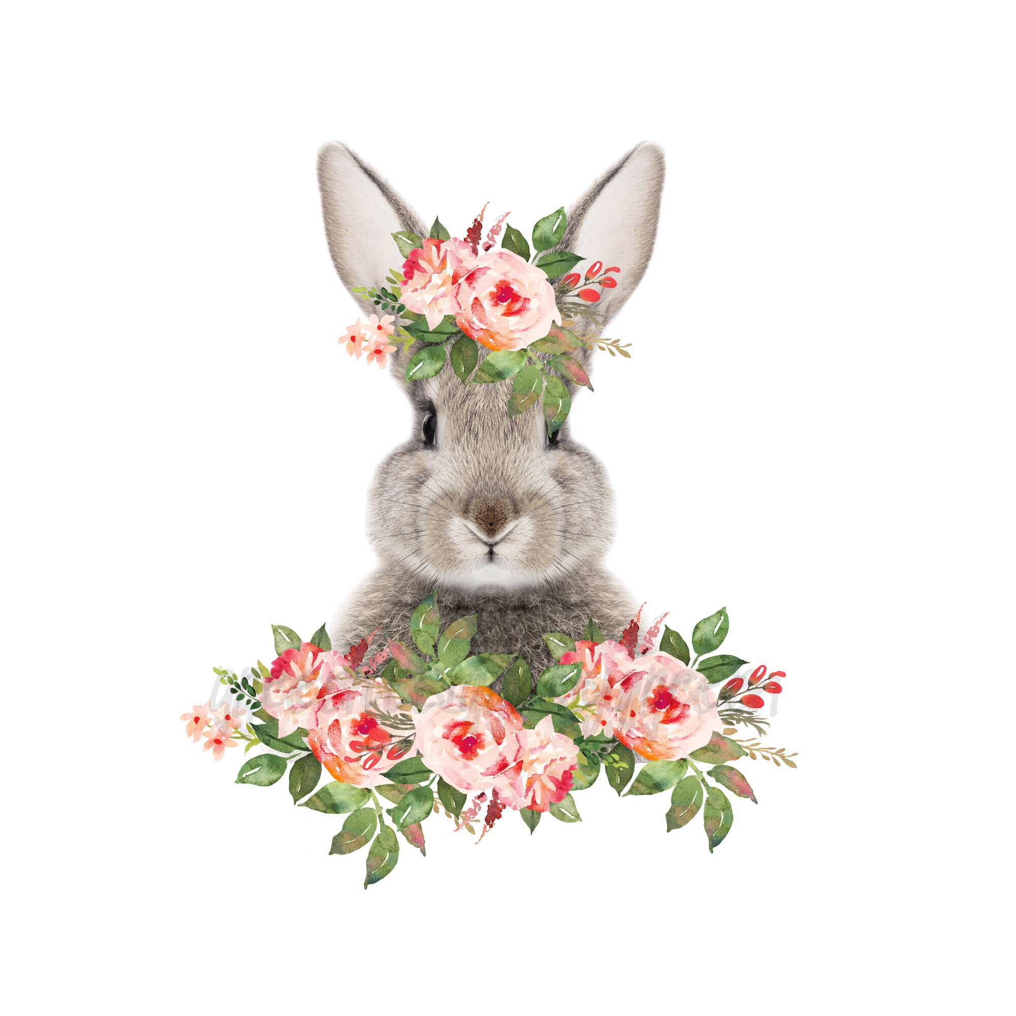Bunny Png With Crown of Peach Flowers Rabbit Png Files Bunny Etsy