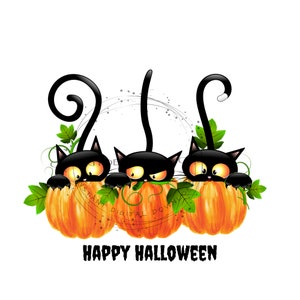 Mischievous Black Cat Trio & Pumpkins Sublimation PNG - Etsy