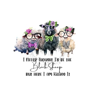 Funny Sheep Clipart PNG, Cute Caricature Farm Animal, Sheep Watercolor, Lamb Portrait, Cartoon Animals, Digital Prints, Black Sheep Quote