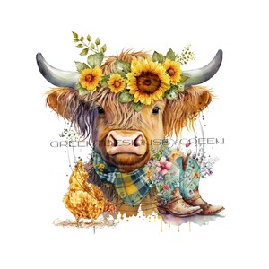 Long haired cow PNG, Highland cow PNG, Cows & cowboy boot  sublimation, vintage cowboy boot PNG, Western clipart, sunflower sublimation
