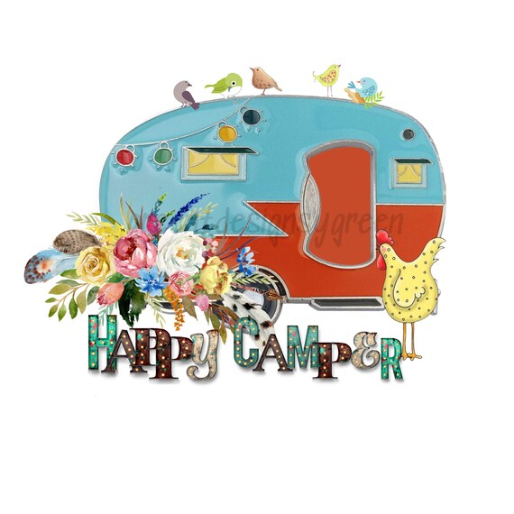Happy Camper PNG Blue & Orange Camper Sublimation Vintage | Etsy