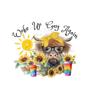 Gay Pride Highland Cow sublimatie-png Rainbow Pride koffiekopjes en mok sublimatie PNG - zonnebloem- en regenboogelementen - digitale download