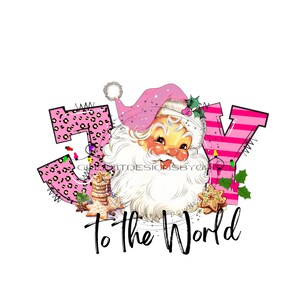Joy To The World Santa Face Clipart - Christmas Sublimation Design - Pink Lettering, Cookies, Christmas Lights, Holly - PNG Digital Download