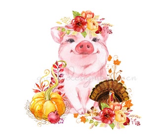 Thanksgiving Pig Png Farm Animal Sublimation Fall Floral - Etsy