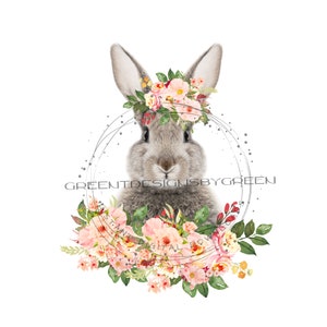 Bunny Rabbit PNG, Easter Clipart PNG, Easter Rabbit PNG, Bunny Sublimation, Pink Flower Png,  Floral Easter Digital Download Clipart.