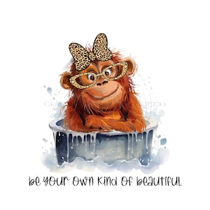 Grote gorilla met haarstrik met luipaardprint en bril png, "Be your own kind of Beautiful" chimpanseesublimatie, chimpansee, aap clipart