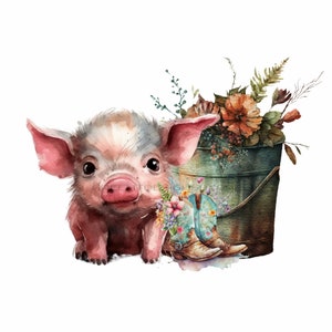 Entzückende Ferkel in Metall Wanne Sublimation PNG - Bauernhof Tier Clipart - Vintage Cowboy Boot Clipart PNG - Digital Download