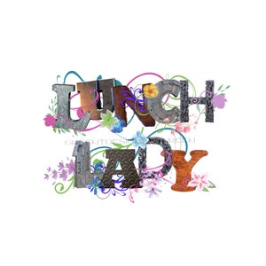 Festive Lunch Lady Lettering Clipart - Sublimation PNG & Printable JPG - Cafeteria Staff Appreciation Instant Download