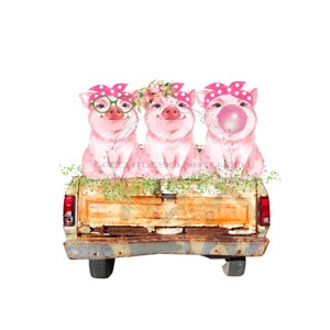 Funny Pink Pigs in Vintage Car Sublimation PNG - Whimsical Pig Clipart - Digital Download