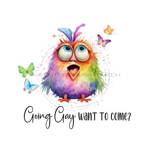 Rainbow Pride Funny Chicken Sublimation PNG - Citation humoristique - « Devenir gay... Vous voulez venir ? -Clipart célébration de la fierté - téléchargement numérique