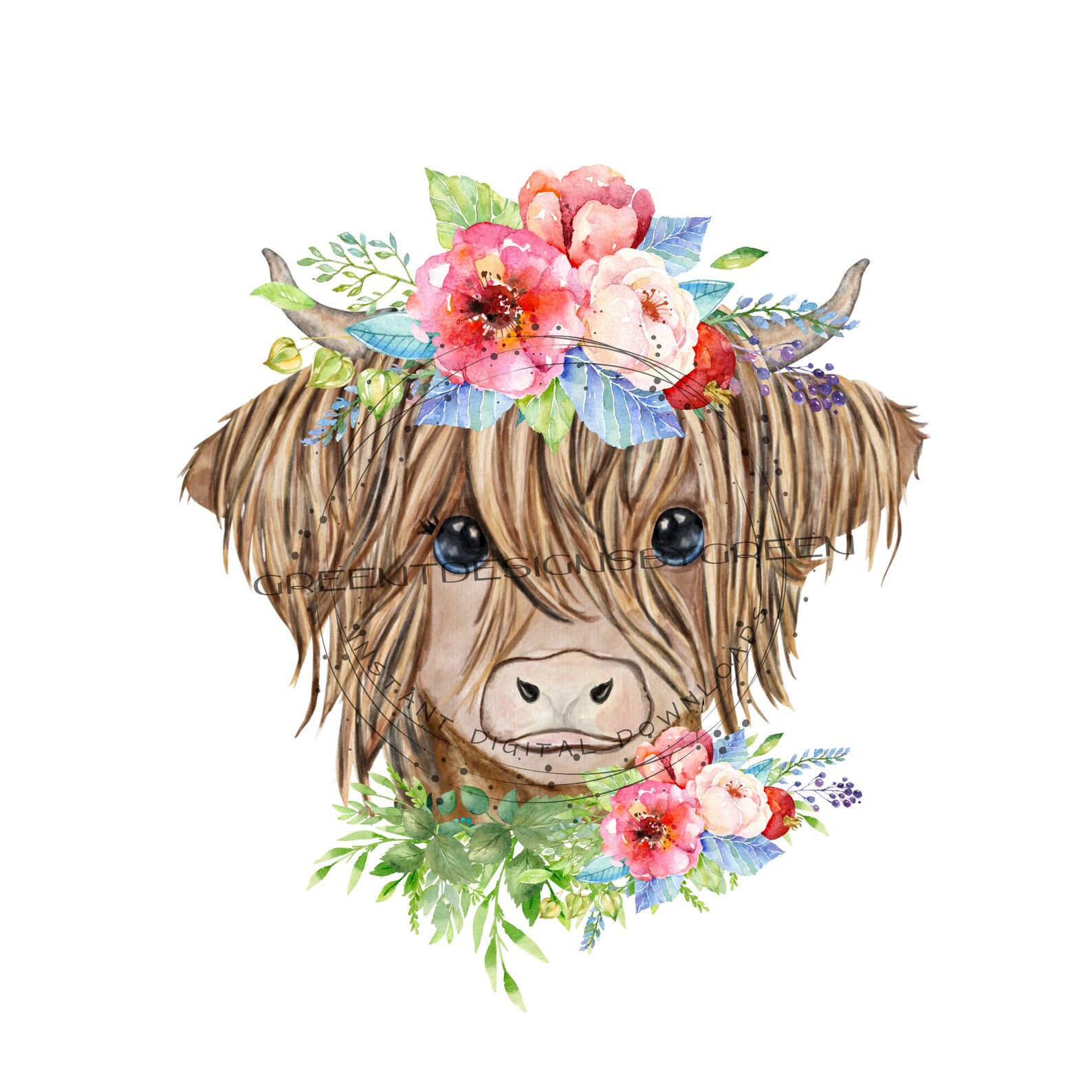 Long Haired Calf PNG Highland Cow Face Clipart Western PNG - Etsy