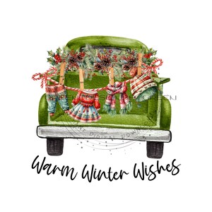 Warmer Winter wünscht Clipart - Vintage grüner LKW, Holly & Pine Cone, Wäscheleine - hässliche Weihnachten Pullover Sublimation PNG - digitaler Download