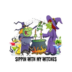 Halloween Cocktails Clipart 'sippin With My Witches' Cauldron, Elixir ...