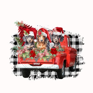 Dachshund Christmas Holiday Sublimation PNG, Vintage red truck Sublimation Design, Puppy Dog clipart, Buffalo Pattern, Digital Download