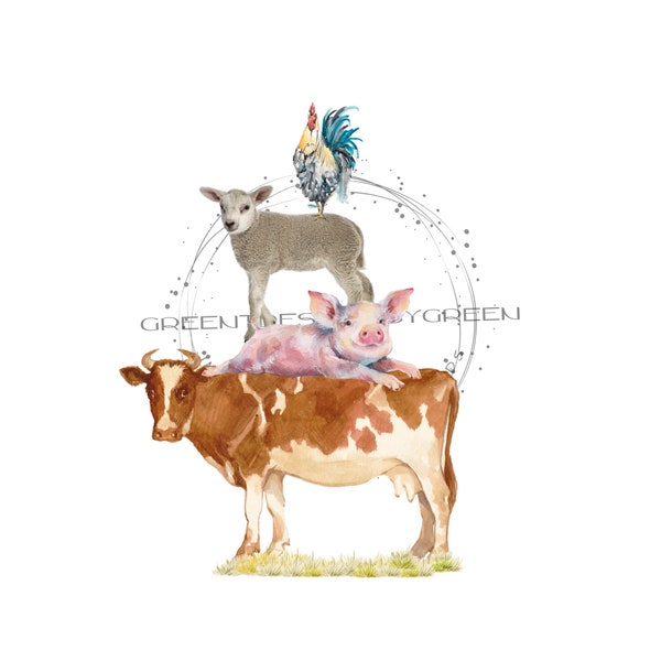Whimsical Farm Animal Clipart - Balancing Act of Nature - Sublimation PNG & Printable JPG - Digital Download