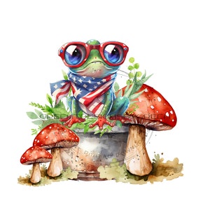 Grenouille lunatique avec des verres rouges sur sublimation de pot de fleur PNG - accents de champignon vénéneux ludique - téléchargement numérique