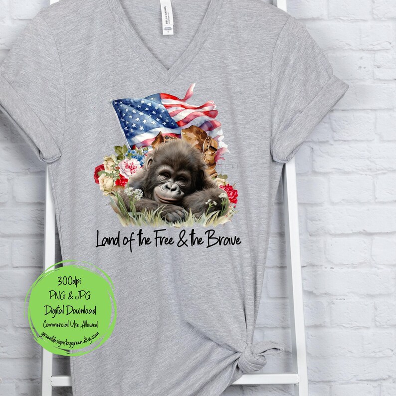 Patriotic Gorilla PNG, Chimp With American Flag & Red, White and Blue