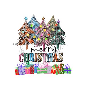 Árvore de Natal multicolorida de férias PNG para sublimação - "Feliz Natal" - Clipart de presente de Natal Clipart de árvore de férias - Download digital