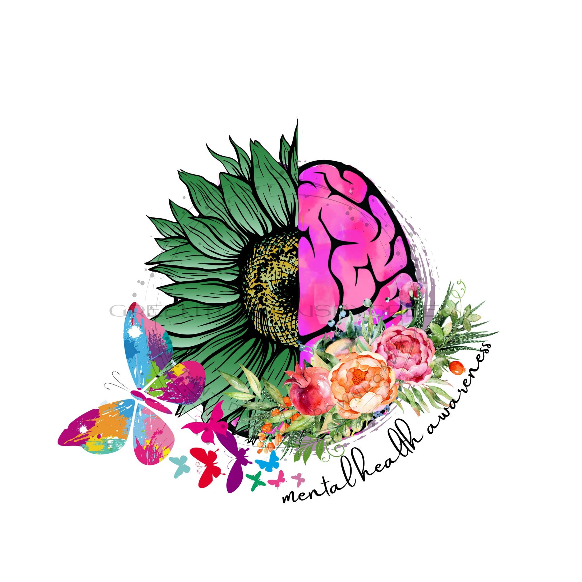 Bewusstsein für psychische Gesundheit Png, Blume & Gehirn Clipart, PNG für psychische Gesundheit, PNG für geistig gesunde PNG, Be achtsam gegenüber Ihrer psychischen Gesundheit Clipart