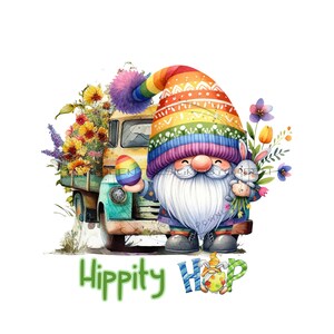 Adorabile gnomo arcobaleno e camion rustico pieno di fiori PNG per sublimazione - Uovo di Pasqua PNG - Gnomo natalizio PNG Clipart - Facile download digitale
