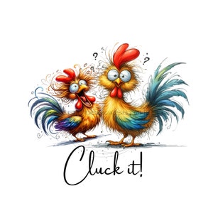 Crazy Chicken Lady Sublimation PNG - Clipart drôle de coq - citation sarcastique se lit « Clic dessus » imprimable JPG inclus - téléchargement numérique