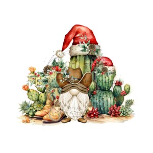 Whimsical Christmas Cowboy Gnome Sublimation-Western Cactus Sublimation, Cowboy boots and Santa Hat Clipart PNG & Cactus- Téléchargement numérique
