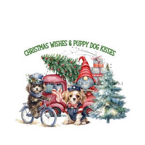 Weihnachten Vaterland Sublimation PNG - Vintage Truck und Baum RWB Design - "Weihnachtswünsche & Hündchen Küsse" - Digitaler Download."