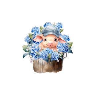 Entzückendes Ferkel in der Metallwanne Sublimation PNG - Hortensie Sublimation - Bauernhof Tier Clipart - Rosa Ferkel PNG - Digital Download