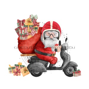 Ciclomotore Babbo Natale sublimazione PNG - Design stravagante - Clipart di Natale - Download digitale