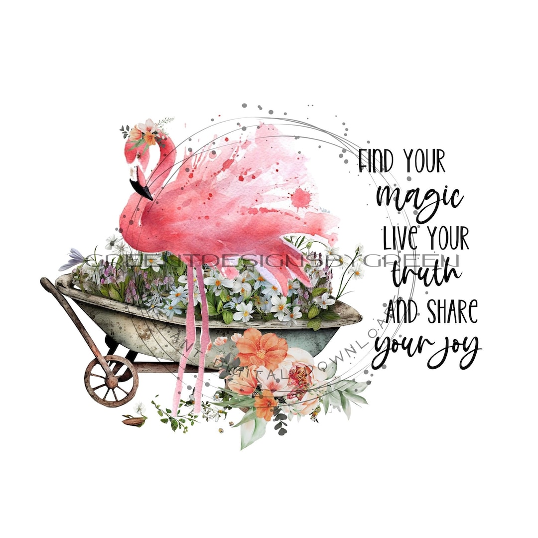 Flamingo Digital Downloadable PNG With Pink Flamingo in Field of