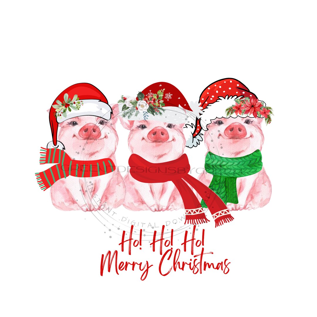 Happy Holiday Pigs Sublimation PNG 'ho Ho Ho Merry Christmas' Farm