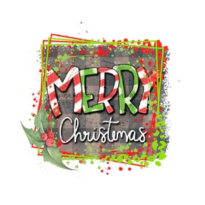 Frohe Weihnachten Sublimation PNG - Grüne und rote Rahmen, Mistelzweig, karierter Büffelmuster Hintergrund - Urlaub Clipart - Digital Download