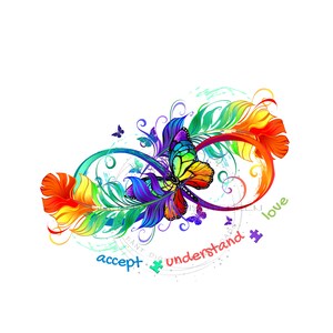 Autismo Aceptar Comprender Amor PNG - Plumas, Mariposa, Aceptación Símbolo Infinito - Colores Brillantes - Archivo de Sublimación - Descarga Digital