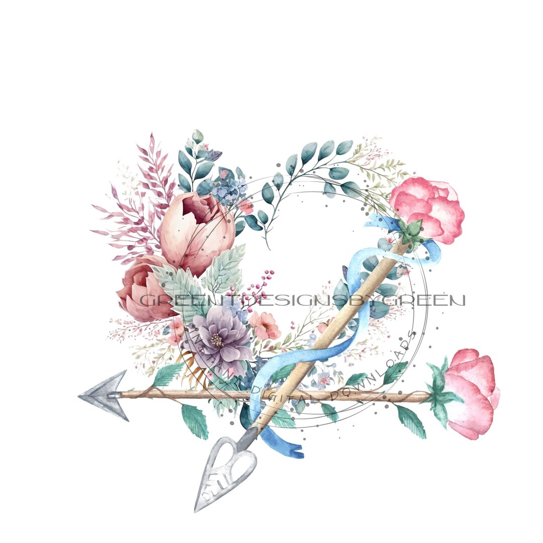 Rustic Boho Heart and Arrow PNG File. Features Boutique Flower Heart ...