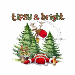 Santa capricciosa che beve PNG Clipart-Albero di Natale occidentale a sublimazione-Scena di festa con renne e Babbo Natale ubriaco-Download digitale PNG