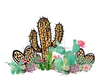 Leopardenmuster Kaktus PNG Design mit Herzen - Trendy Kaktus Clipart