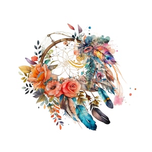 Dreamcatcher PNG, with rustic feathers and wildflowers,  dreamcatcher image for  waterslide & sublimation, Indian boho clipart PNG.