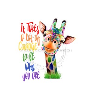 Courageous Pride Giraffe Sublimation PNG - Rainbow Design - LGBTQ+ Awareness - Digital Download