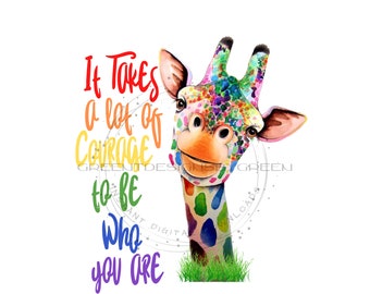 Courageous Pride Giraffe Sublimation PNG - Rainbow Design - LGBTQ+ Awareness - Digital Download