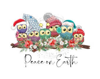 Christmas Owls PNG – Winter Hats, 'Peace on Earth' (Digital Download)