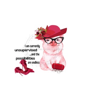 Grillig chique varken sublimatie PNG - 'unsupervised' quote - Power Red accessoires - digitale download