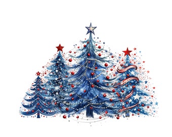 Vakantie blauwe kerstboom PNG voor sublimatie - patriottische kerstboom clipart - digitale download