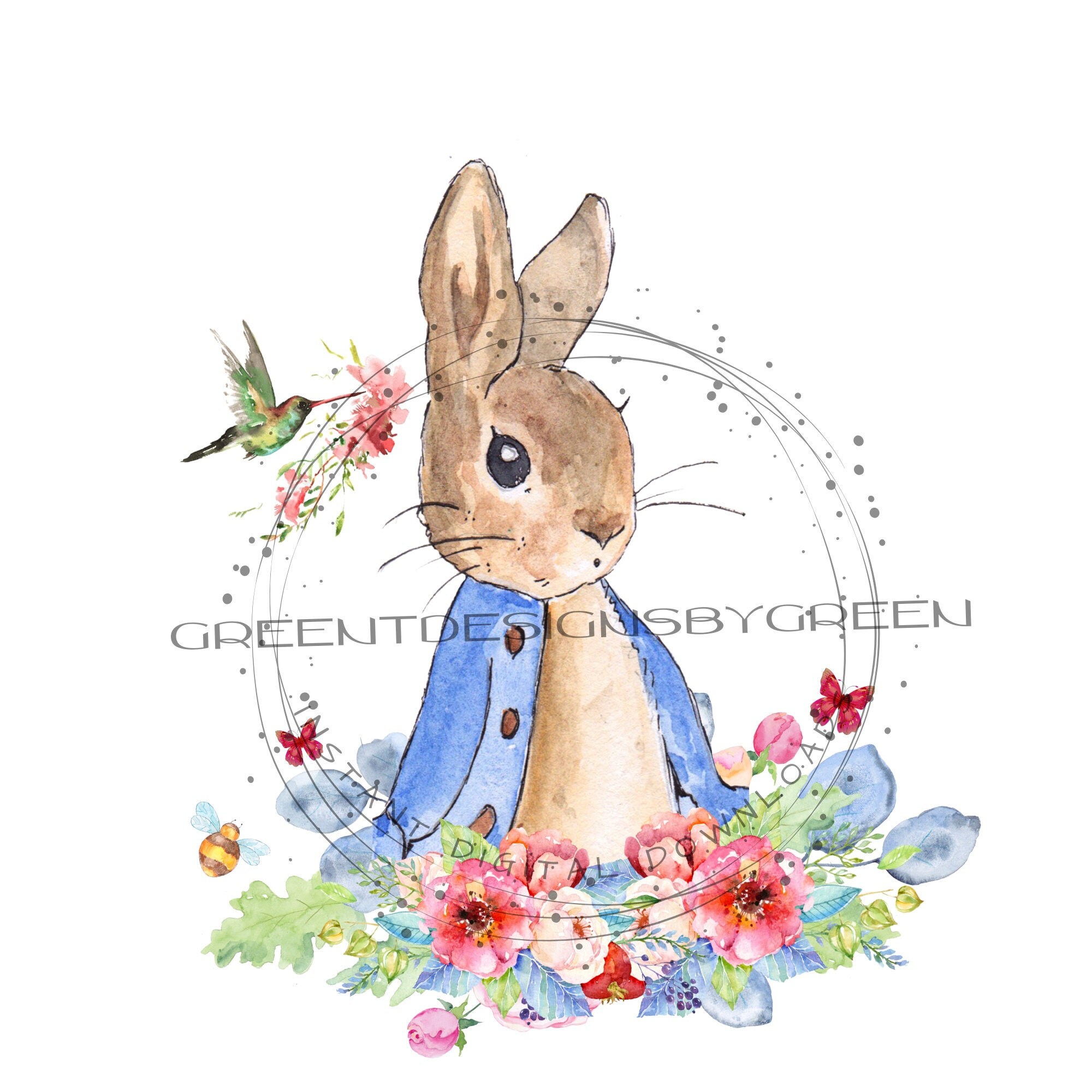 Peter Rabbit PNG, Flower Clipart, Bunny Sublimation Download, Peter ...