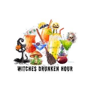 Spookachtige personages & Halloween Cocktails Clipart - 'Witches Drunken Hour' - Sublimatie PNG en afdrukbare JPG - Instant Download