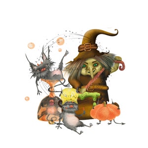 Party Witch & Devilish Friends - Halloween Sublimation PNG for Crafting - Instant Download - Printable JPG Also Provided