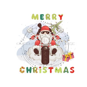Biker Santa Sublimation PNG - Buon Natale Clipart - Hip Santa su moto - Download digitale istantaneo
