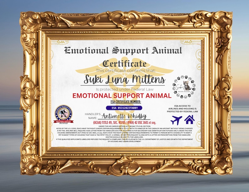 Emotional Support Animal Certificate Personalize With Your Pet #39 s and Emotional Support Animal Certificate Personalize With Your Pet #39 s and