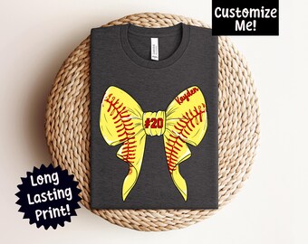 Custom Softball Mom Shirt With Name, Softball Bow Tee, Game Day Shirt, Softball Wife Shirt, Softball Sister, Personalized Softball Bow Shirt