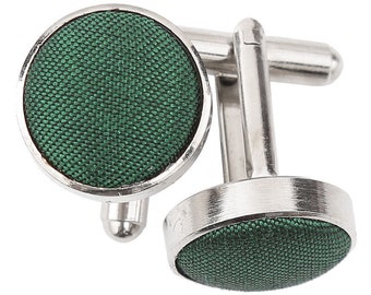 Green Cufflink Plain Shantung Cufflinks, Emerald Green Groomsmen And Ushers, Workwear, Office Wear, Wedding,  SH13