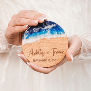 Wedding Favors for Guests in Bulk, Epoxy Resin Art, Wood Epoxy Resin Coasters with Personalization, Unique Wooden Gift for Couple